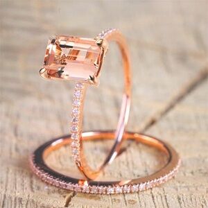 Elegant and Luxurious Ring Set, Champagne-Colored CZ Ring, Rose Gold, Size 5
